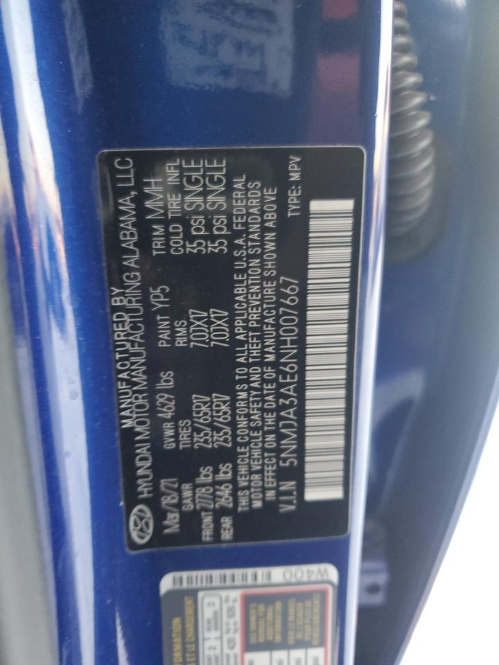 2022 HYUNDAI TUCSON SE VIN:5NMJA3AE6NH007667