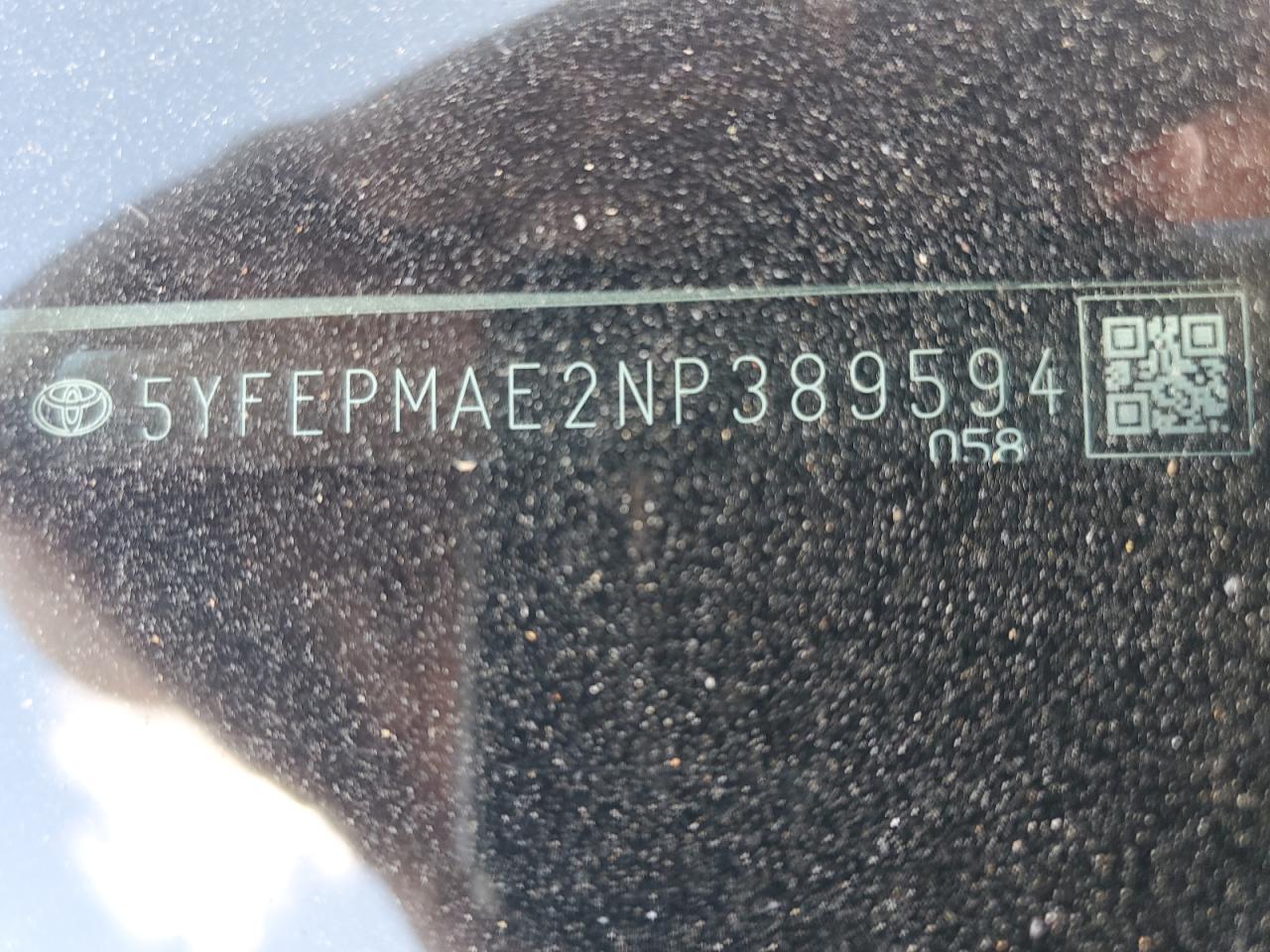 2022 TOYOTA COROLLA LE VIN:5YFEPMAE2NP389594