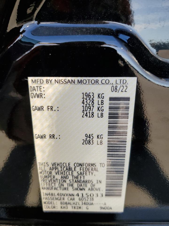 2022 NISSAN ALTIMA SV VIN:1N4BL4DVXNN415033