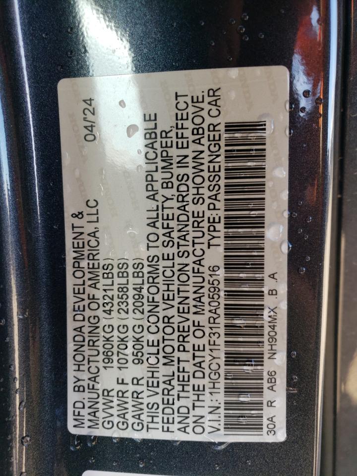 2024 HONDA ACCORD EX VIN:1HGCY1F31RA059516