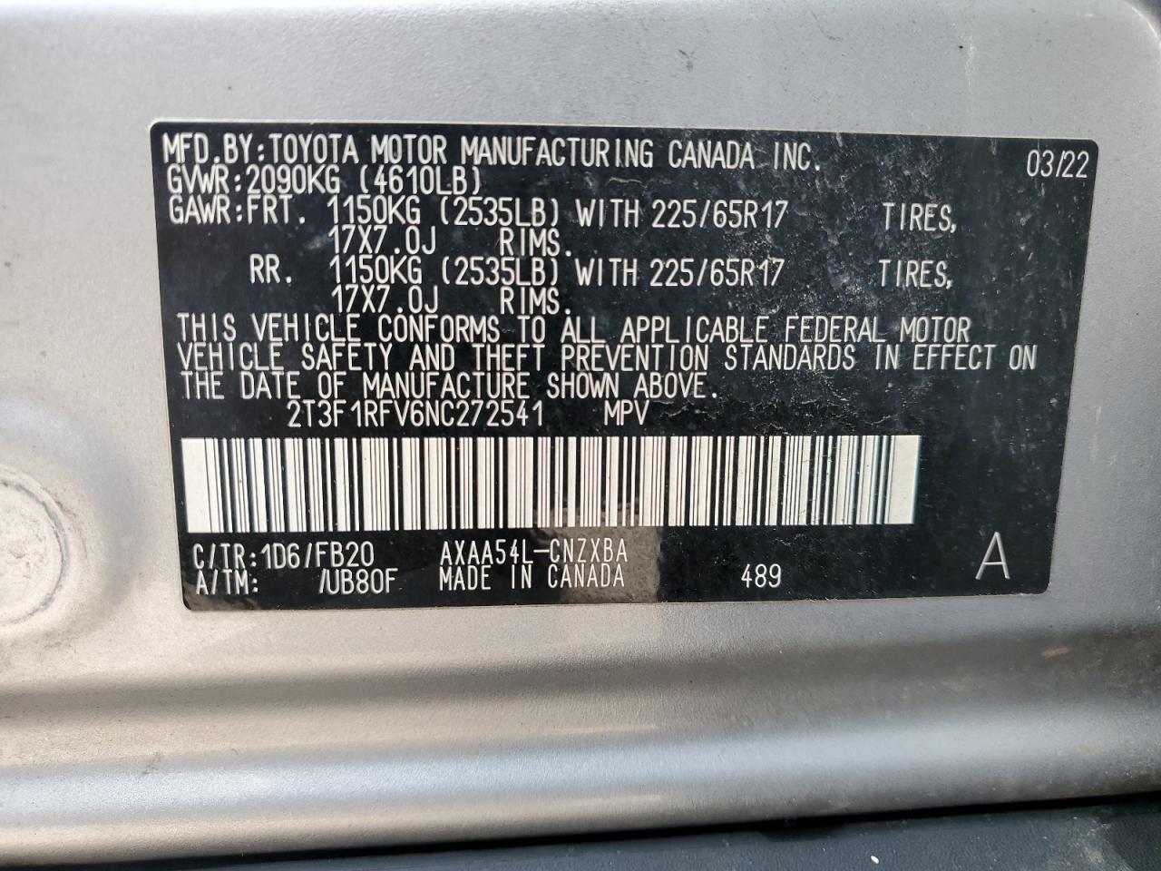 2022 TOYOTA RAV4 LE VIN:2T3F1RFV6NC272541
