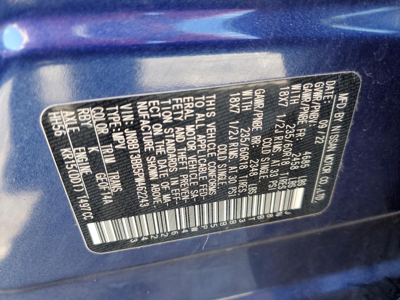 2023 NISSAN ROGUE SV VIN:JN8BT3BB5PW462243