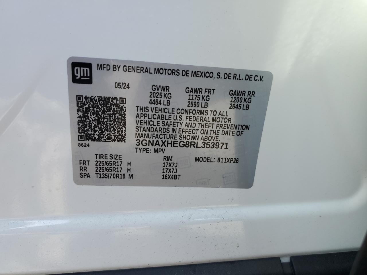 2024 CHEVROLET EQUINOX LS VIN:3GNAXHEG8RL353971