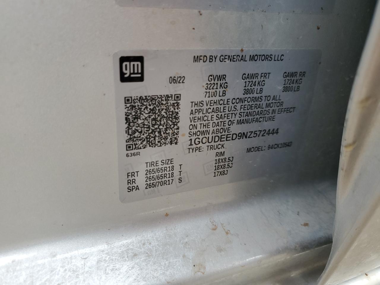 2022 CHEVROLET SILVERADO K1500 RST VIN:1GCUDEED9NZ572444