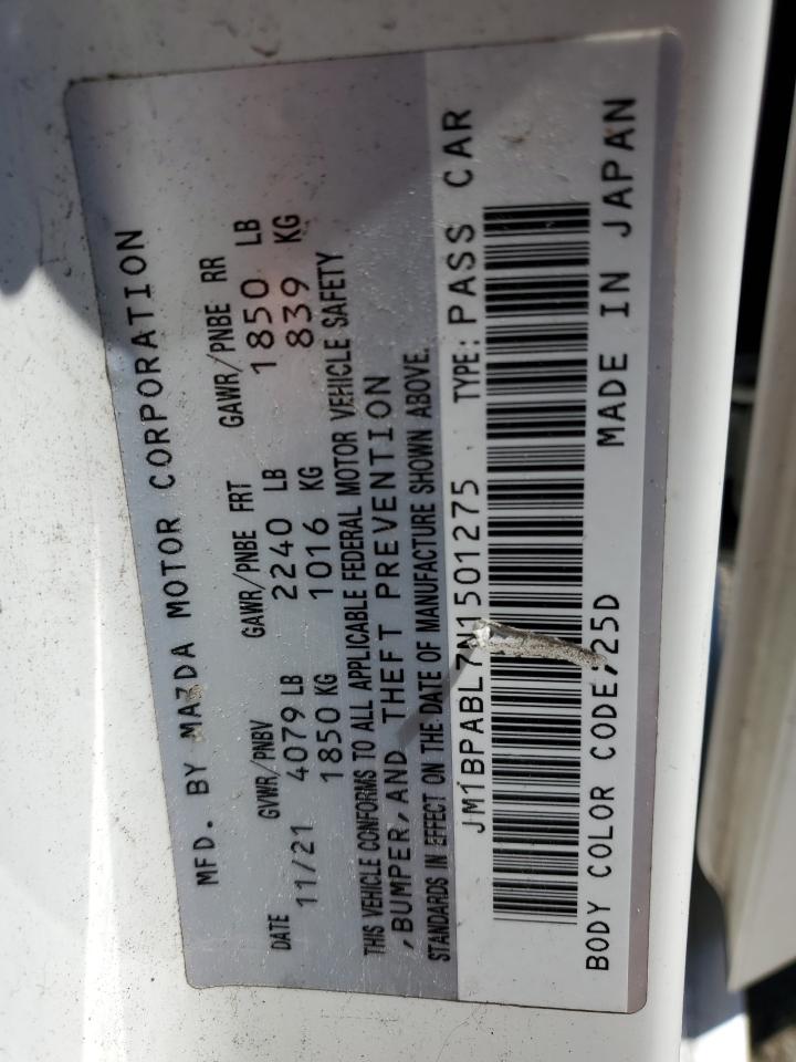 2022 MAZDA 3 SELECT VIN:JM1BPABL7N1501275