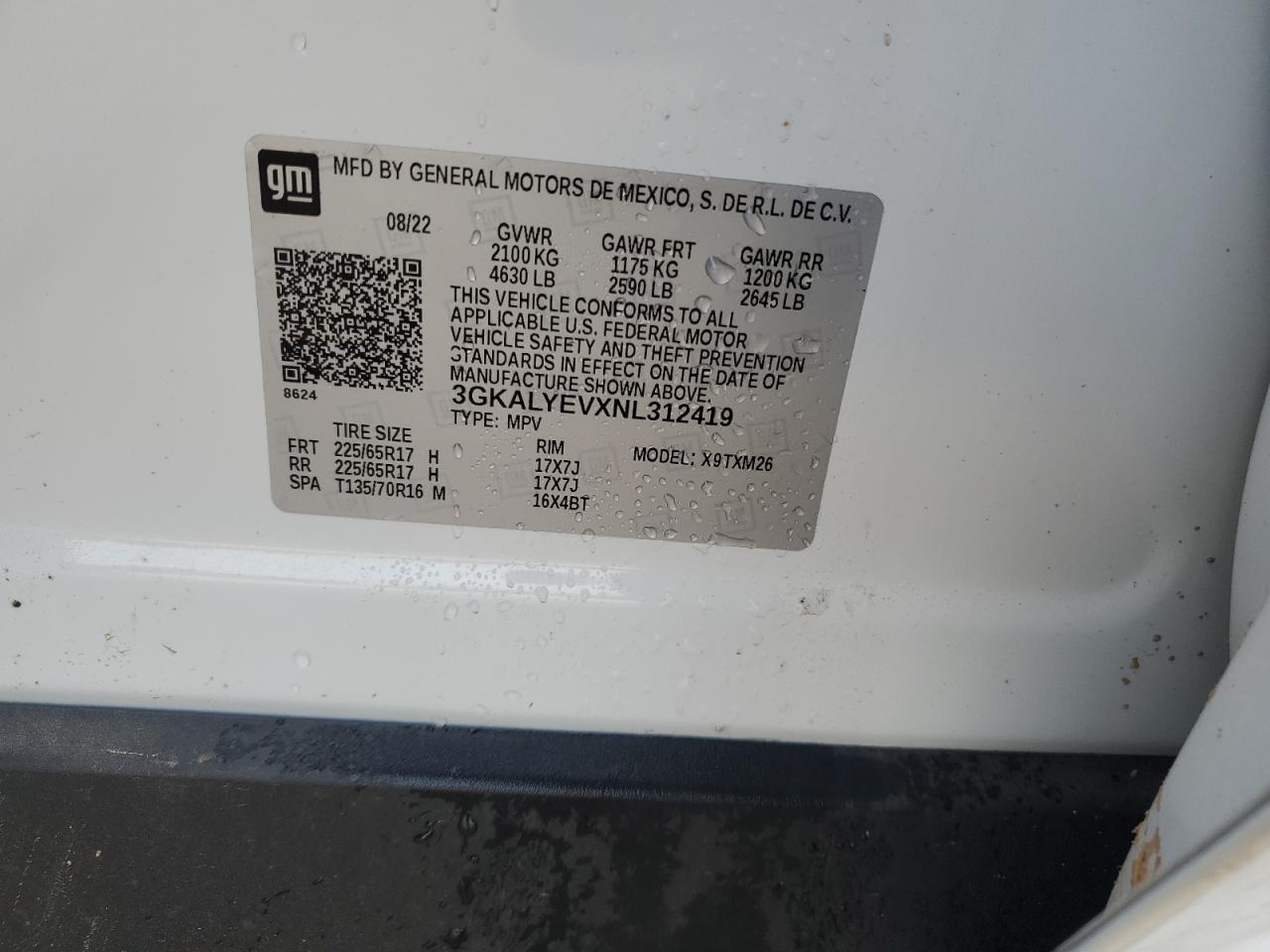 2022 GMC TERRAIN AT4 VIN:3GKALYEVXNL312419