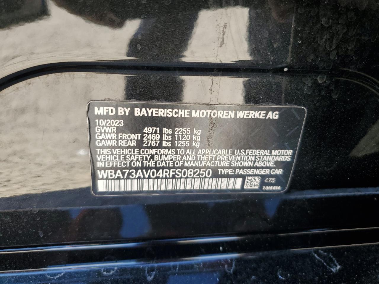 2024 BMW 430XI GRAN COUPE VIN:WBA73AV04RFS08250