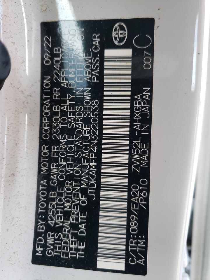 2022 TOYOTA PRIUS PRIME LE VIN:JTDKAMFP4N3220538