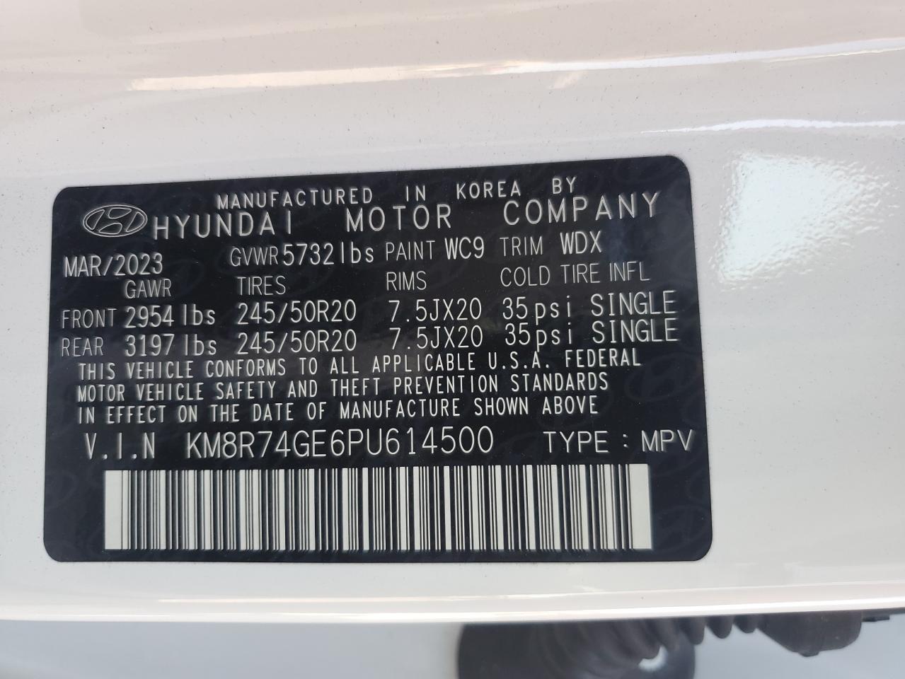 2023 HYUNDAI PALISADE CALLIGRAPHY VIN:KM8R74GE6PU614500