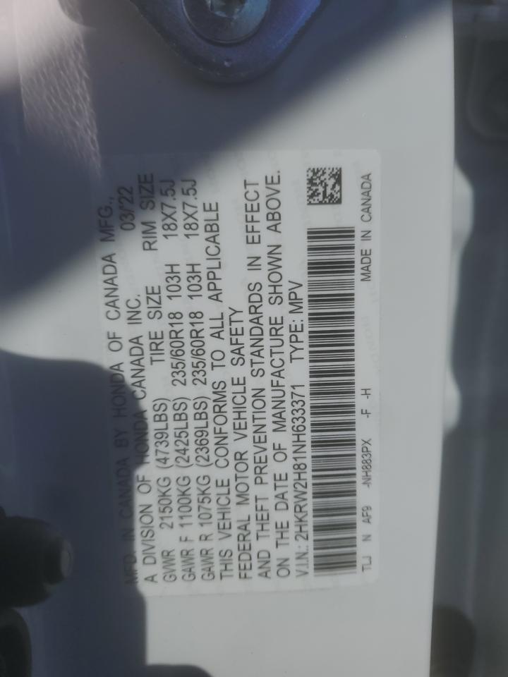 2022 HONDA CR-V EXL VIN:2HKRW2H81NH633371