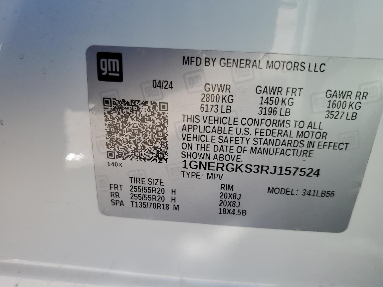 2024 CHEVROLET TRAVERSE LT VIN:1GNERGKS3RJ157524