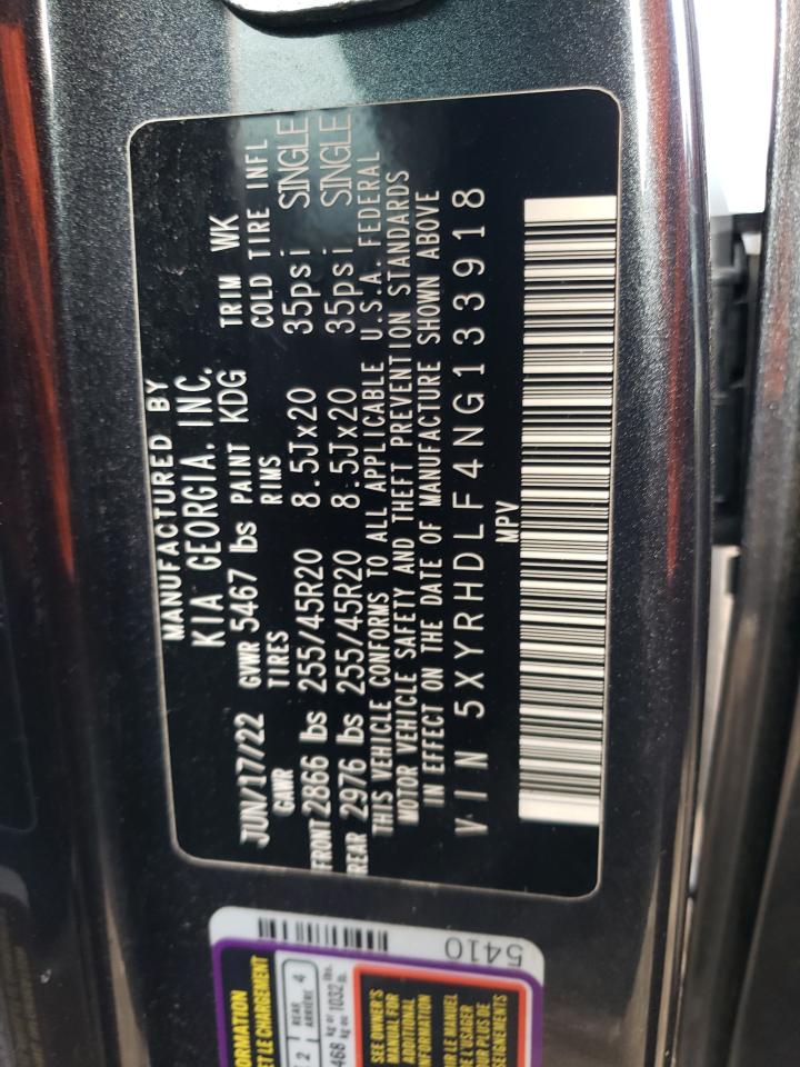 2022 KIA SORENTO EX VIN:5XYRHDLF4NG133918
