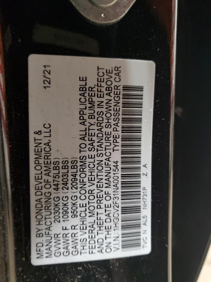 2022 HONDA ACCORD SPORT VIN:1HGCV2F31NA001544