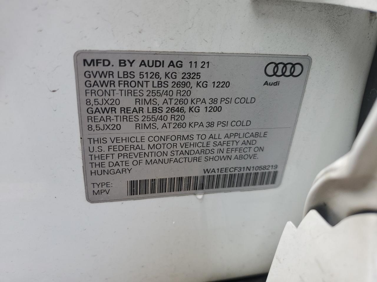 2022 AUDI Q3 PREMIUM PLUS S LINE 45 VIN:WA1EECF31N1058219