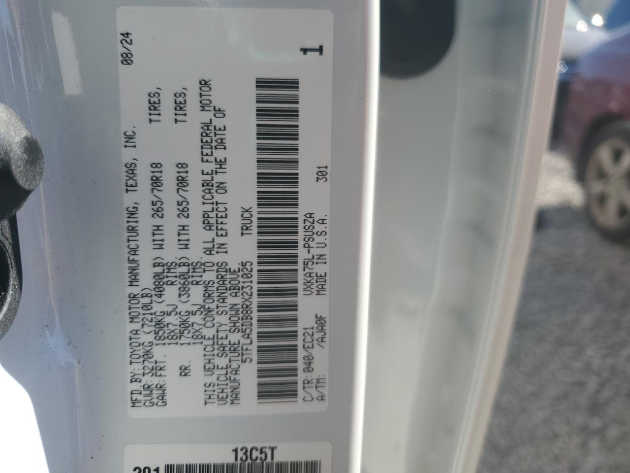 2024 TOYOTA TUNDRA CREWMAX SR VIN:5TFLA5DB8RX231025