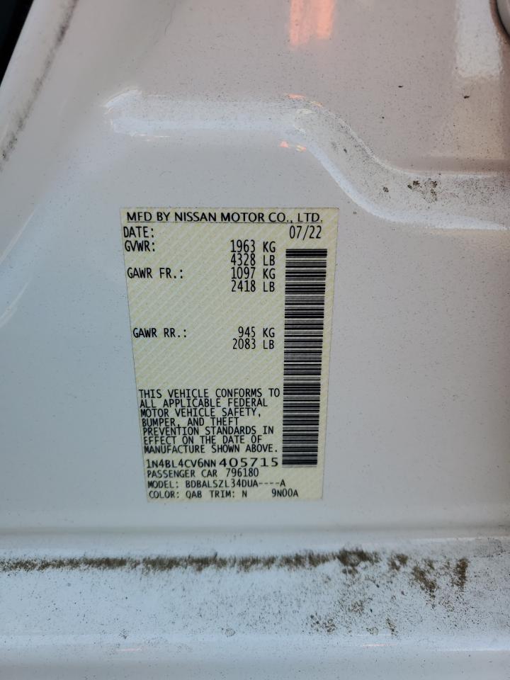 2022 NISSAN ALTIMA SR VIN:1N4BL4CV6NN405715