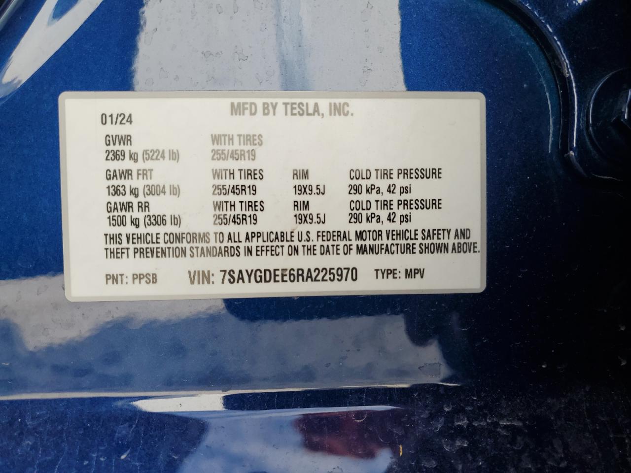 2024 TESLA MODEL Y  VIN:7SAYGDEE6RA225970