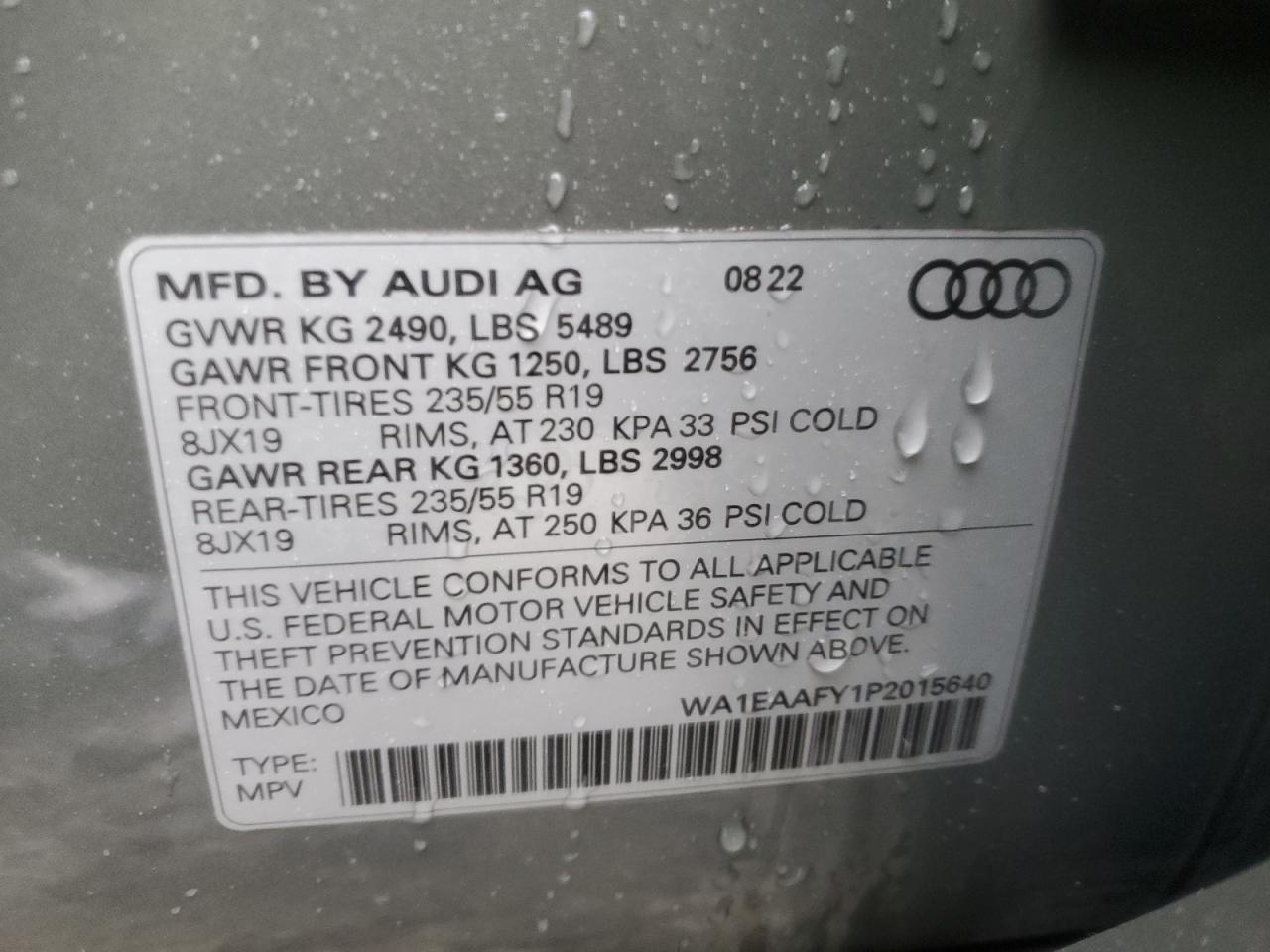 2023 AUDI Q5 PREMIUM PLUS 45 VIN:WA1EAAFY1P2015640