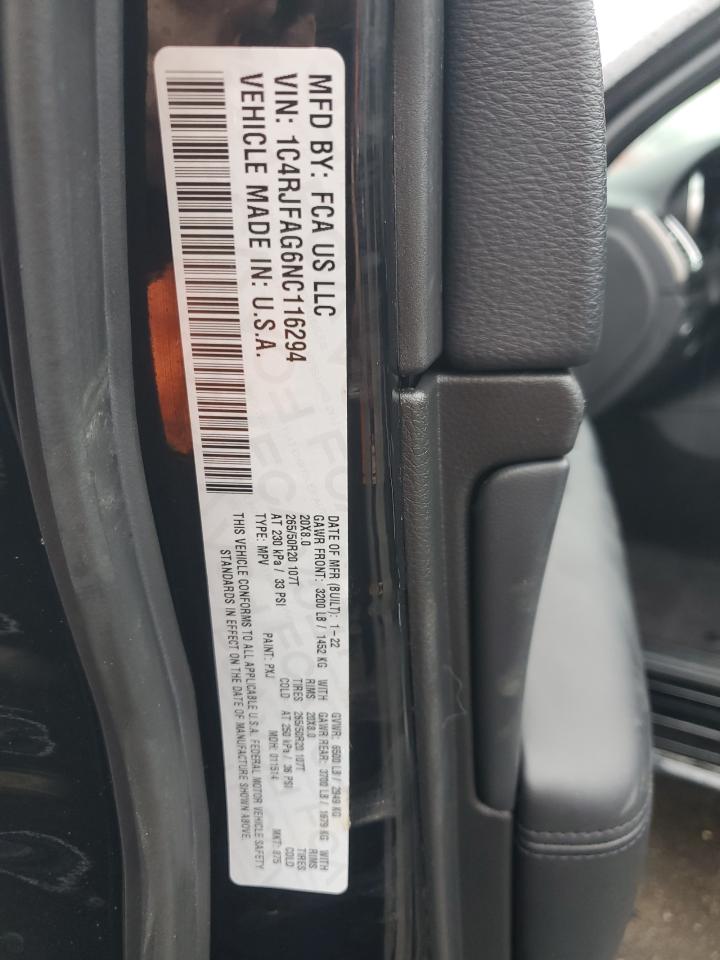 2022 JEEP GRAND CHEROKEE LAREDO E VIN:1C4RJFAG6NC116294