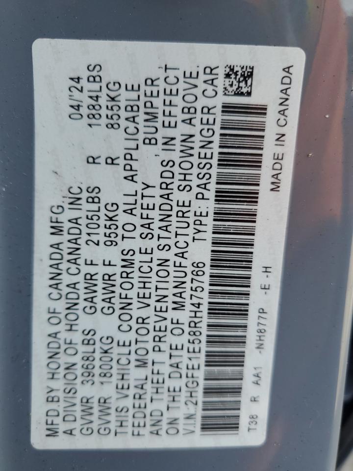2024 HONDA CIVIC SI VIN:2HGFE1E58RH475766