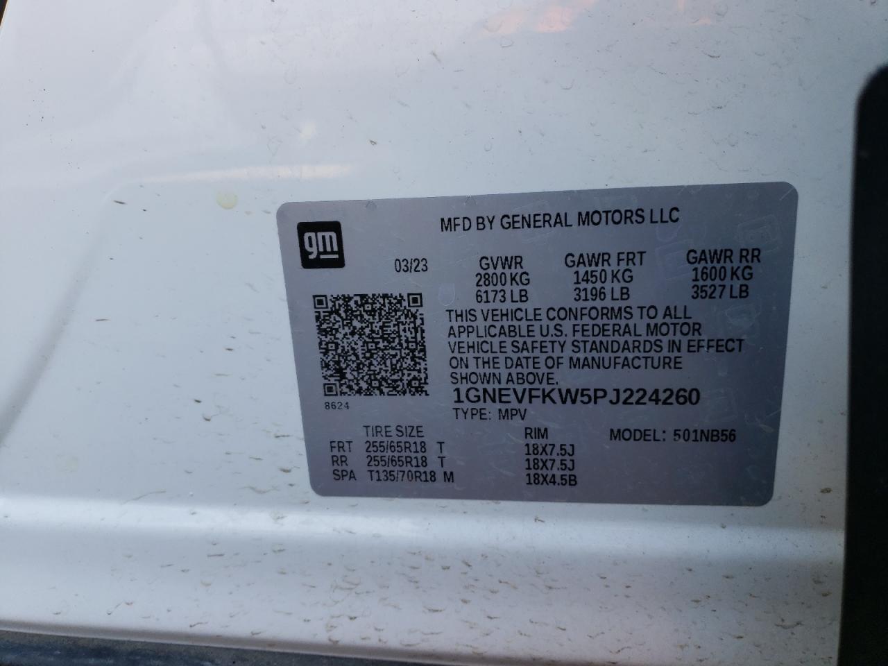 2023 CHEVROLET TRAVERSE LS VIN:1GNEVFKW5PJ224260