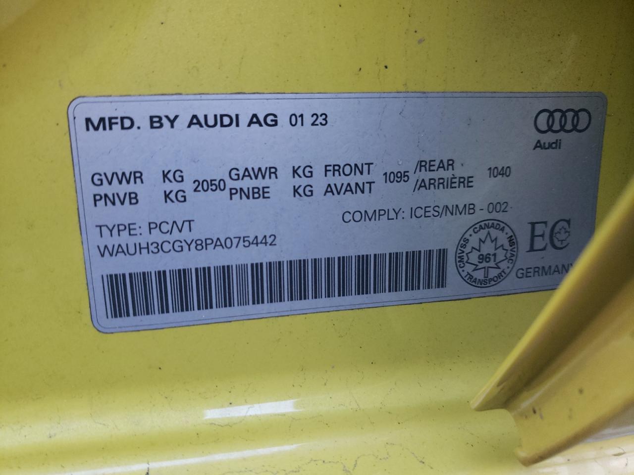 2023 AUDI S3 PREMIUM PLUS VIN:WAUH3CGY8PA075442