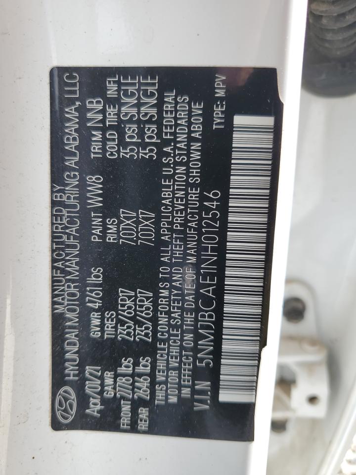 2022 HYUNDAI TUCSON SEL VIN:5NMJBCAE1NH012546