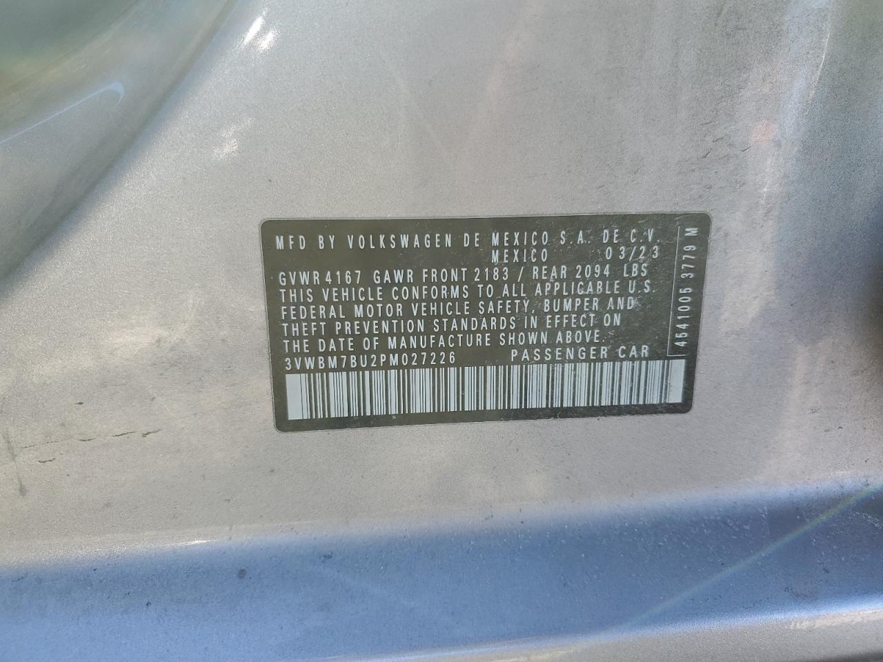2023 VOLKSWAGEN JETTA SPORT VIN:1FMCU9EG8CKC28442