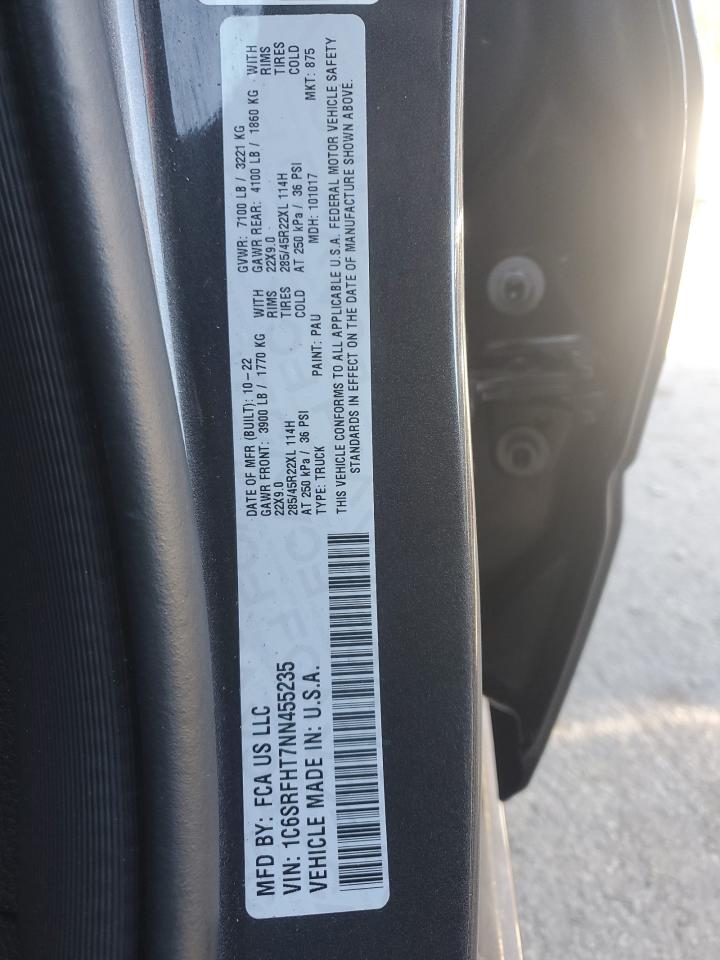 2022 RAM 1500 LIMITED VIN:1C6SRFHT7NN455235