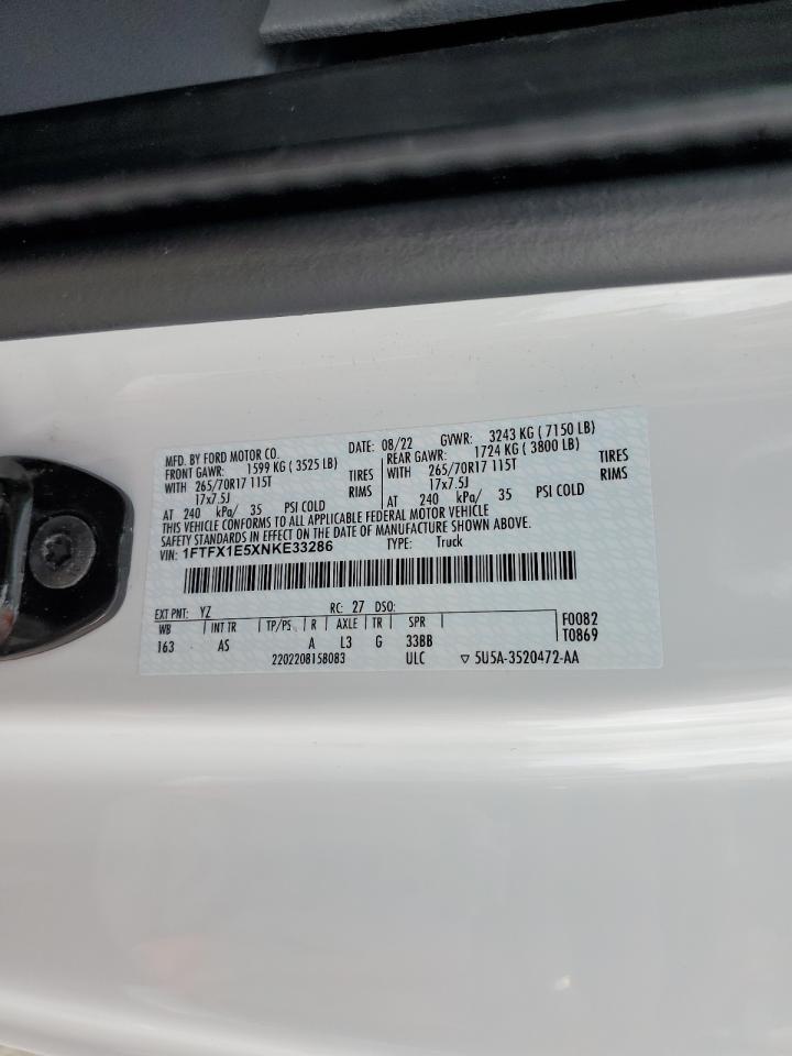 2022 FORD F150 SUPER CAB VIN:1FTFX1E5XNKE33286