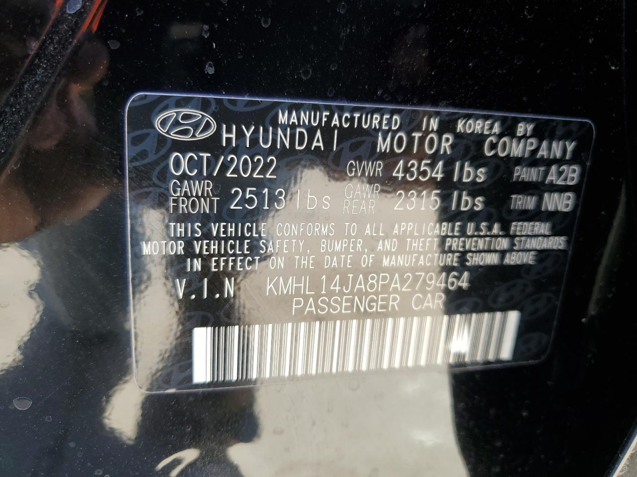 2023 HYUNDAI SONATA SEL VIN:KMHL14JA8PA279464