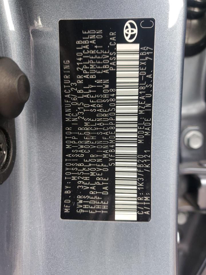 2023 TOYOTA COROLLA LE VIN:5YFB4MDE8PP050848