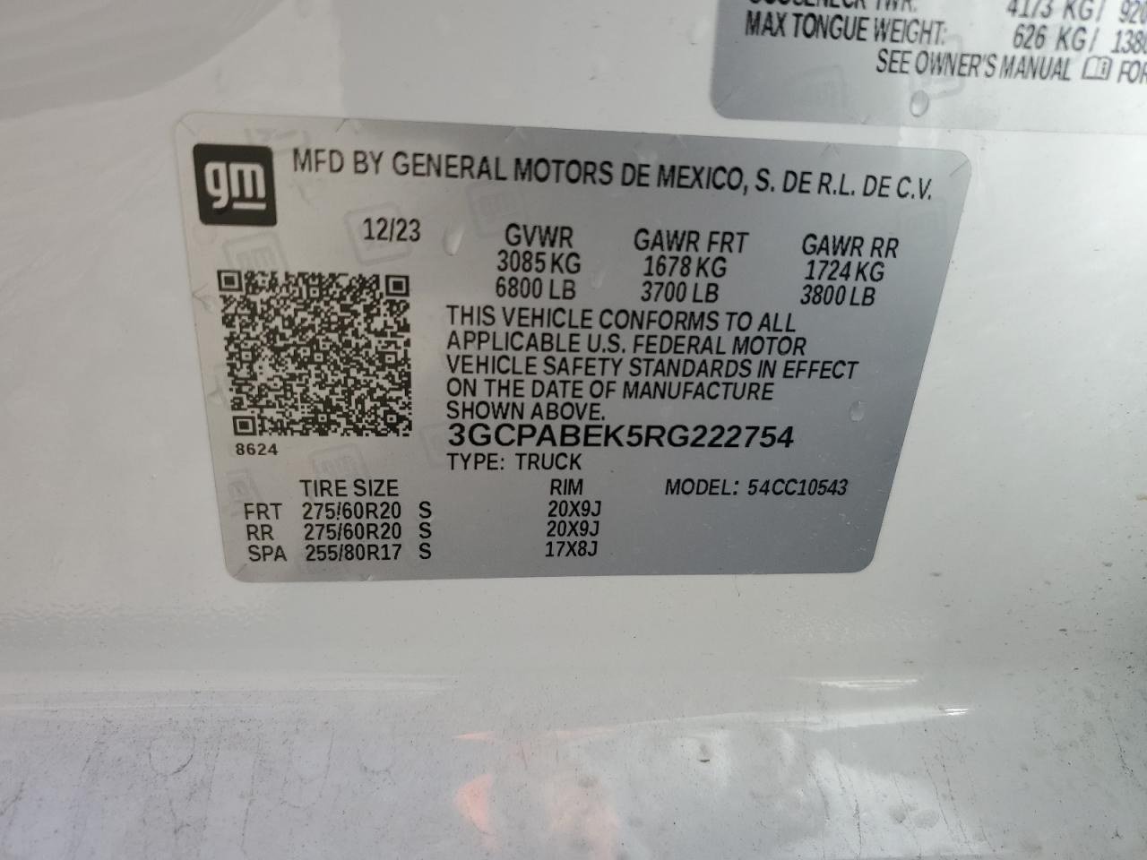 2024 CHEVROLET SILVERADO C1500 CUSTOM VIN:3GCPABEK5RG222754