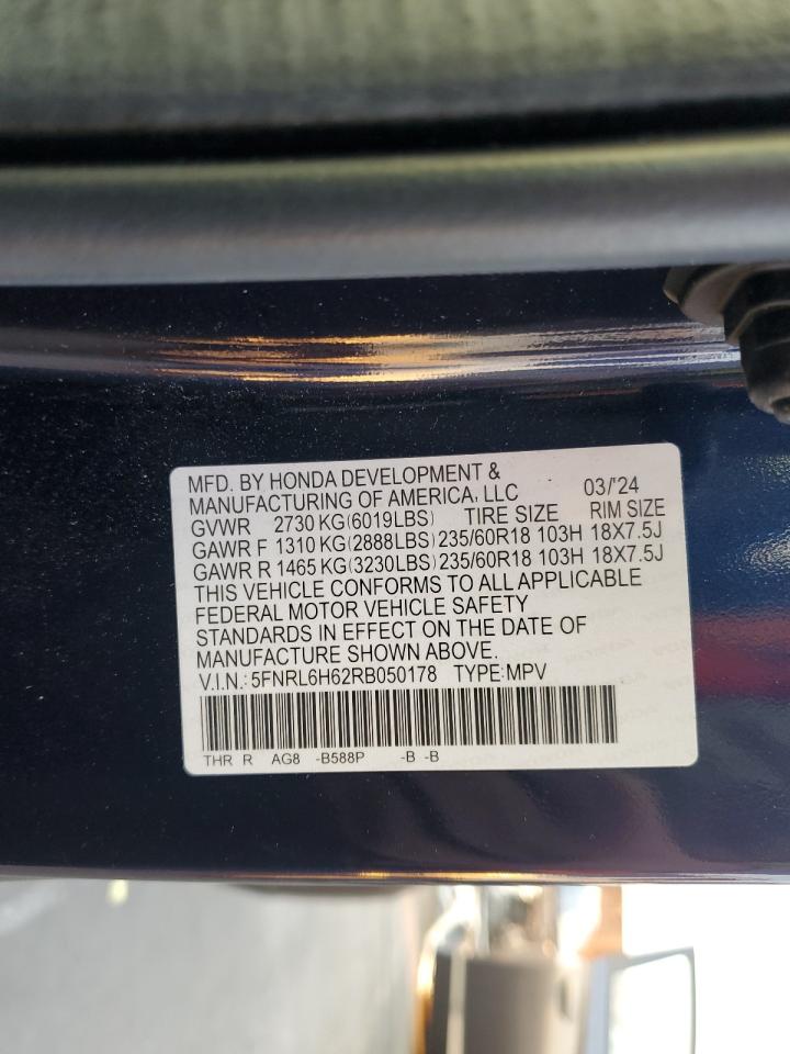 2024 HONDA ODYSSEY EXL VIN:5FNRL6H62RB050178