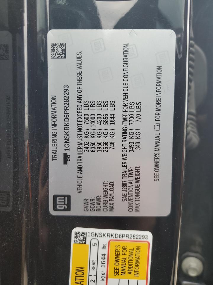 2023 CHEVROLET TAHOE K1500 RST VIN:1GNSKRKD6PR282293