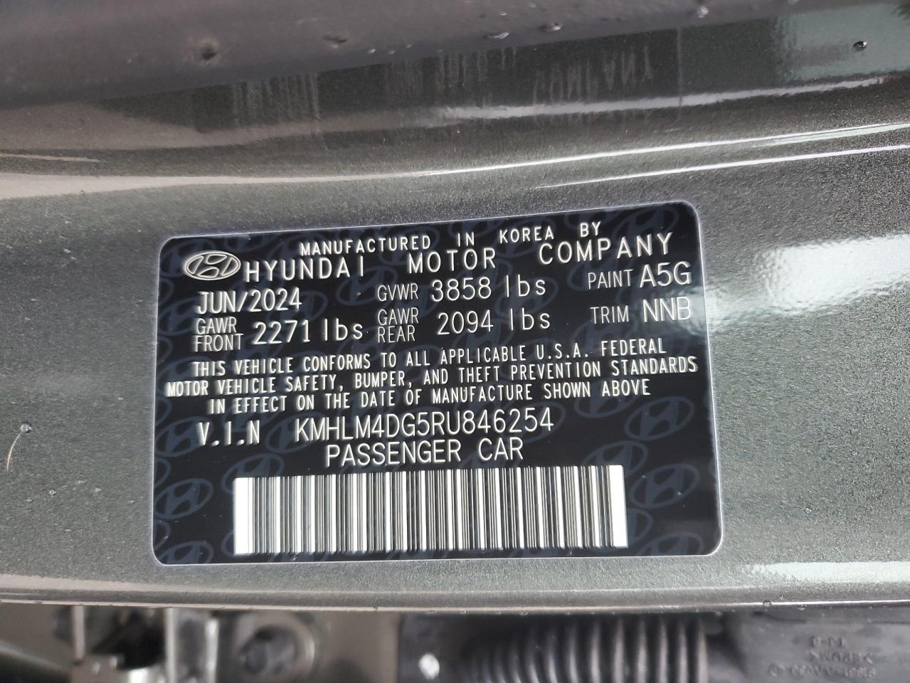 2024 HYUNDAI ELANTRA SEL VIN:KMHLM4DG5RU846254