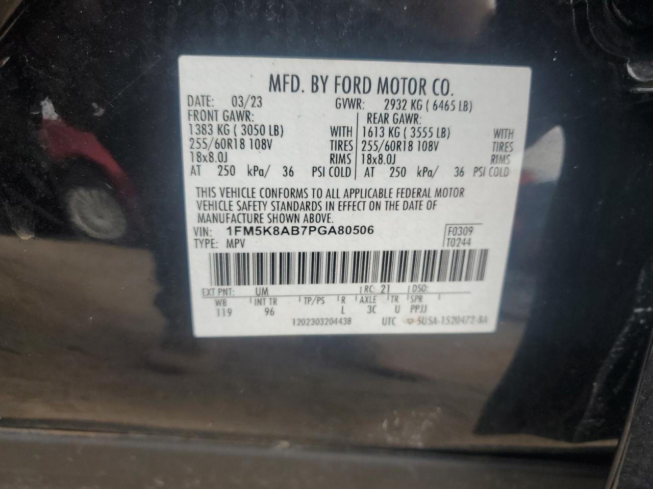 2023 FORD EXPLORER POLICE INTERCEPTOR VIN:1FM5K8AB7PGA80506