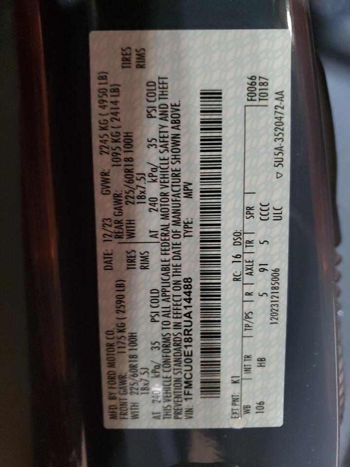 2024 FORD ESCAPE  VIN:1FMCU0E18RUA14488
