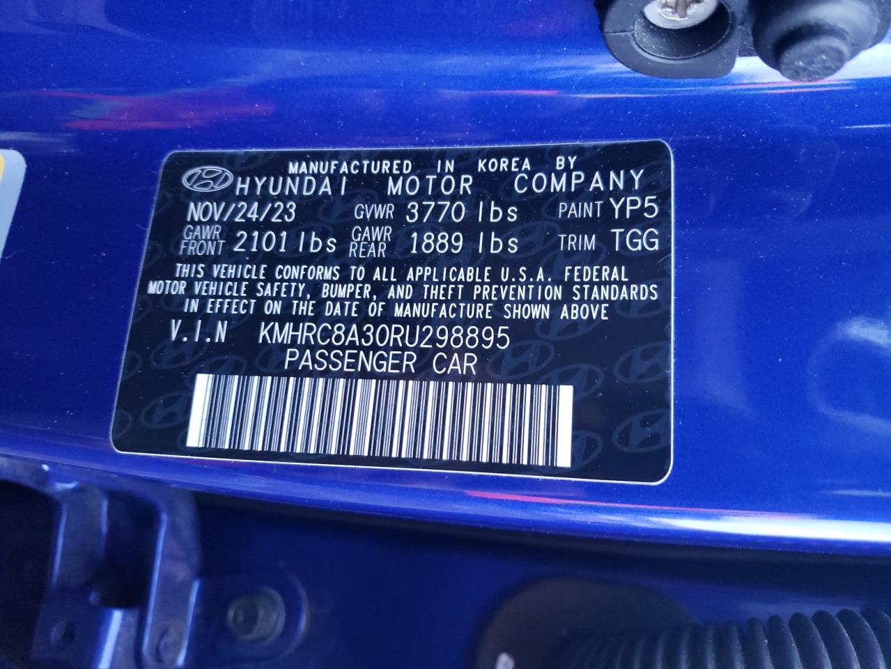 2024 HYUNDAI VENUE SEL VIN:3N1BC1CP6BL506603