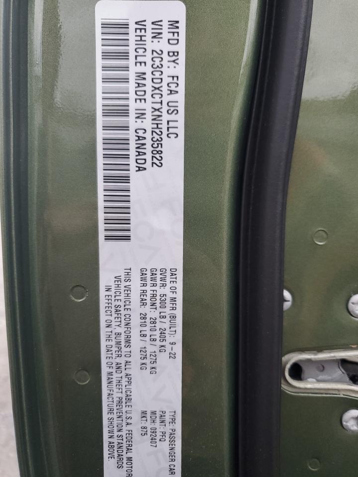 2022 DODGE CHARGER R/T VIN:2C3CDXCTXNH235822