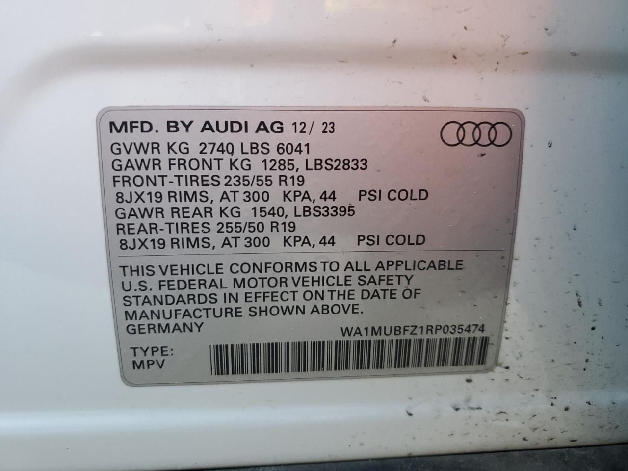 2024 AUDI Q4 E-TRON PRESTIGE VIN:1C4SDHET3CC187364