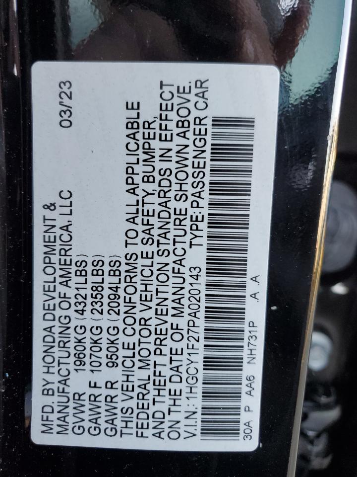 2023 HONDA ACCORD LX VIN:1HGCY1F27PA020143
