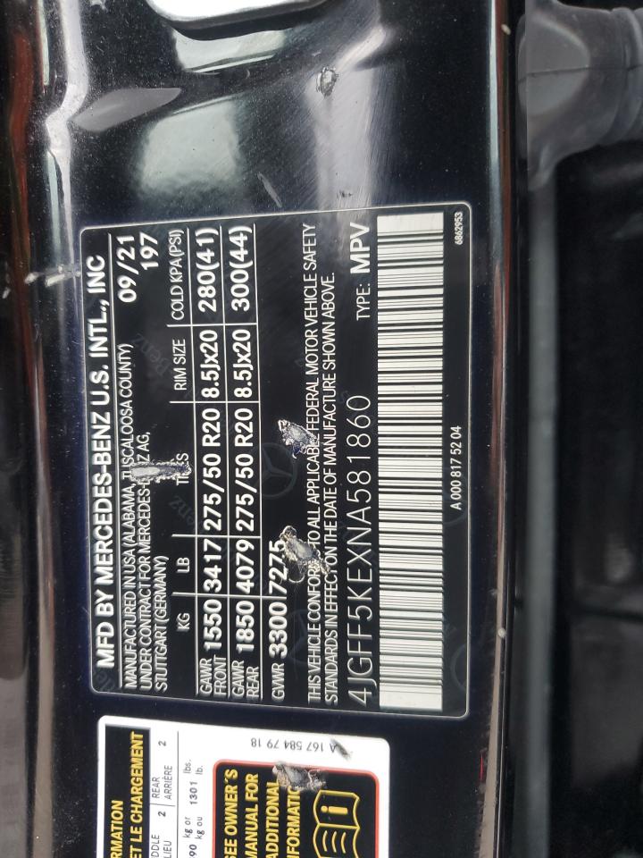 2022 MERCEDES-BENZ GLS 450 4MATIC VIN:4JGFF5KEXNA581860