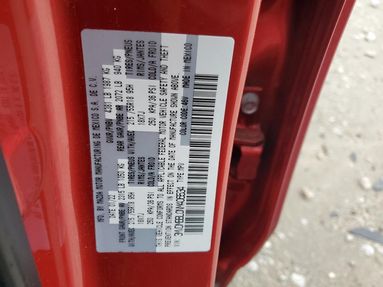 2022 MAZDA CX-30 SELECT VIN:3MVDMBBL0NM406534