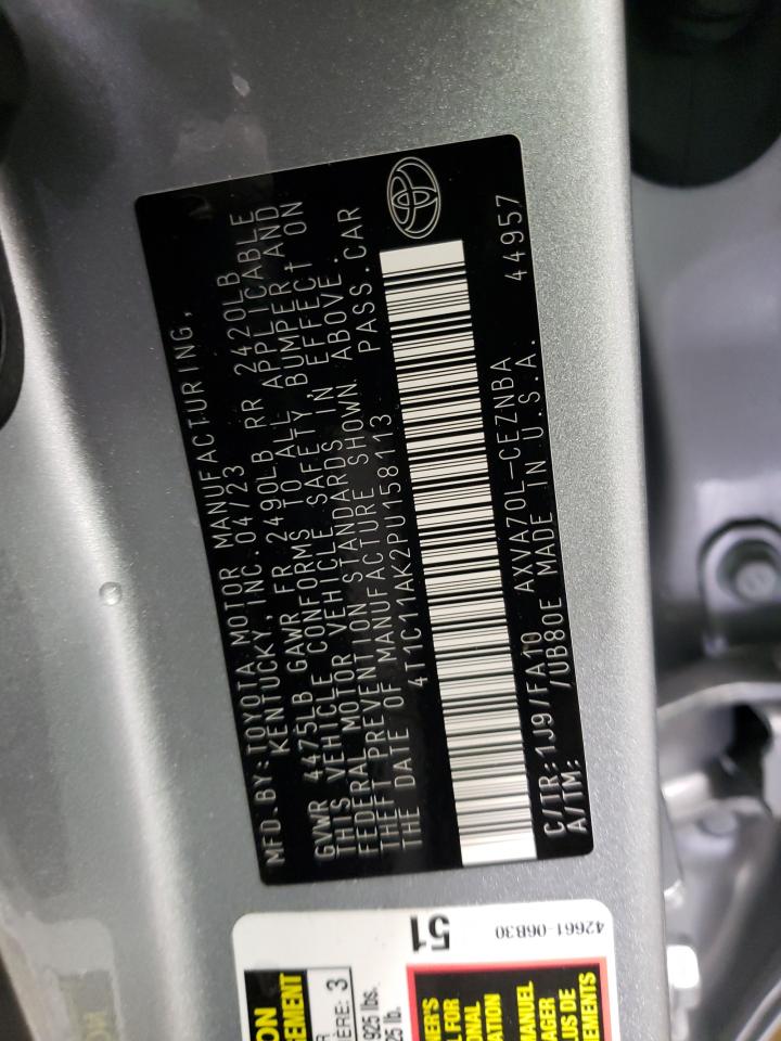 2023 TOYOTA CAMRY LE VIN:4T1C11AK2PU158113