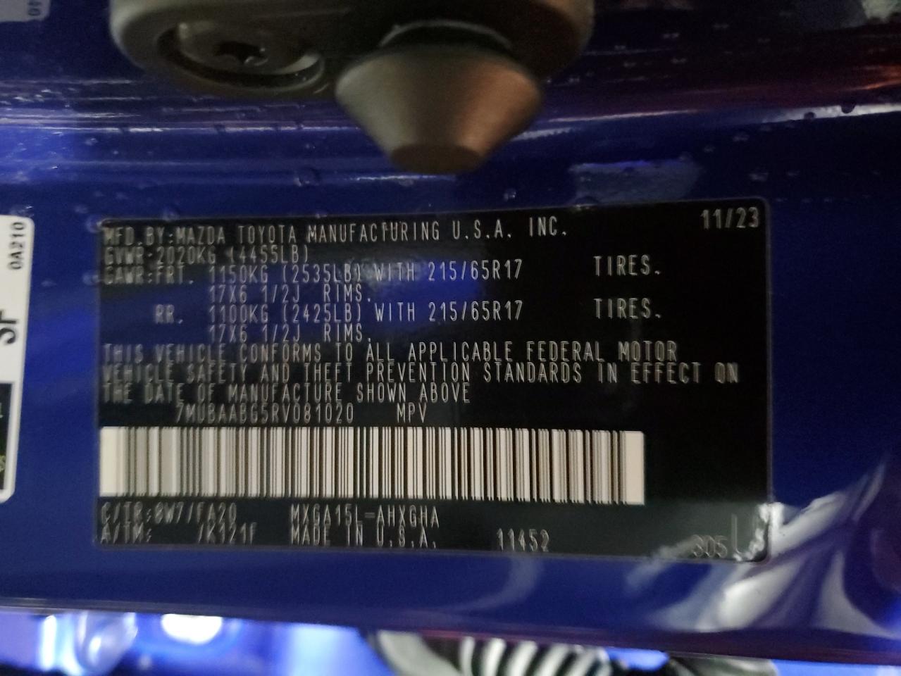 2024 TOYOTA COROLLA CROSS LE VIN:7MUBAABG5RV081020