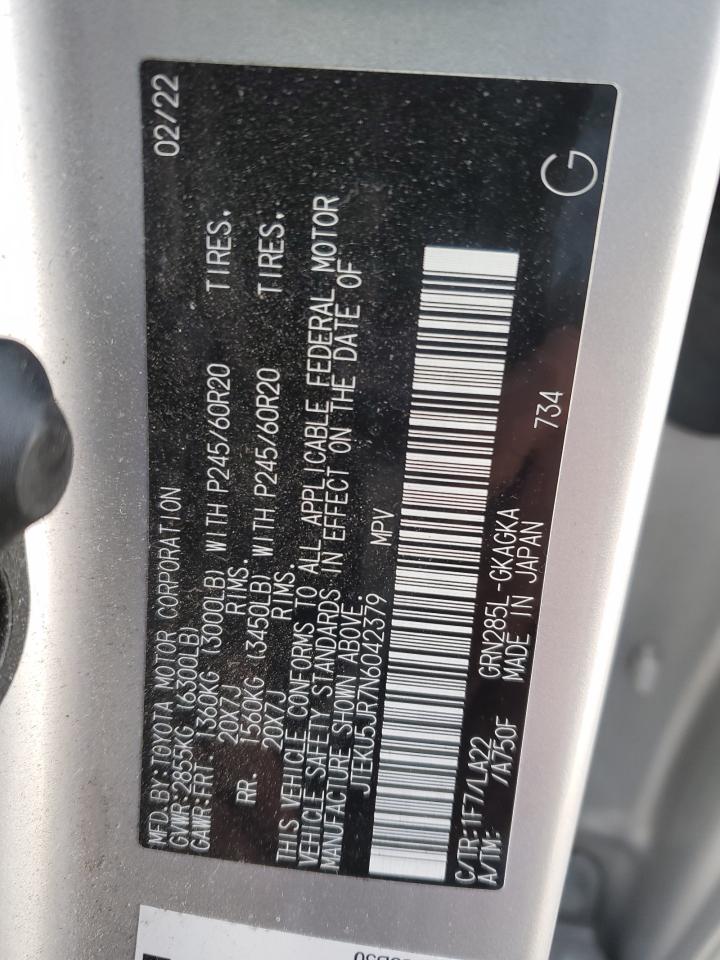 2022 TOYOTA 4RUNNER LIMITED VIN:JTEKU5JR7N6042379