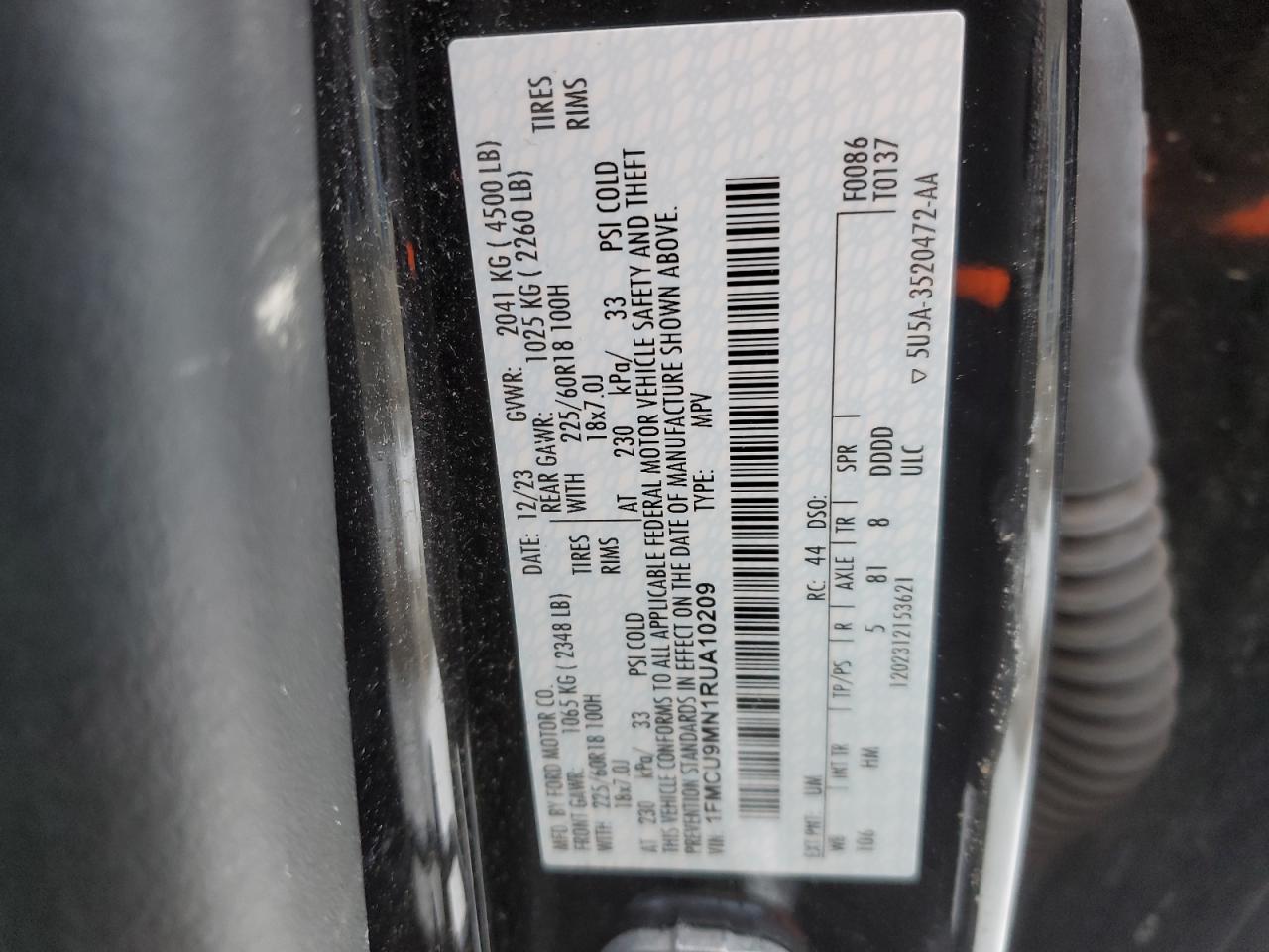 2024 FORD ESCAPE ST LINE VIN:1FMCU9MN1RUA10209