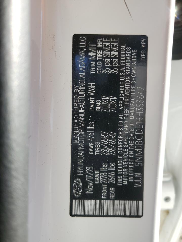 2024 HYUNDAI TUCSON SEL VIN:5NMJBCDE1RH353642