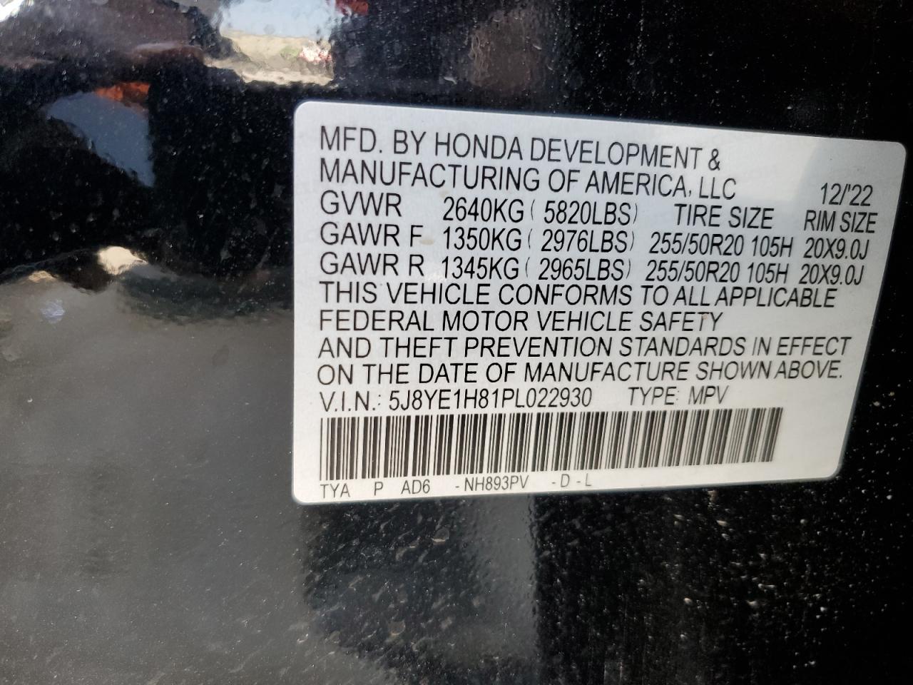 2023 ACURA MDX ADVANCE VIN:5J8YE1H81PL022930